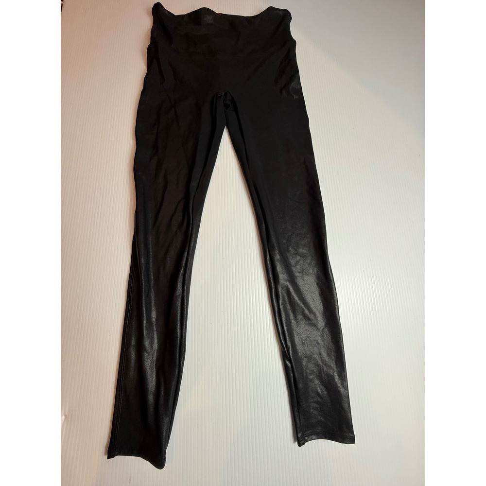 Spanx Faux‎ Leather Leggings Womens Large Black High Waisted Shaping Slim Fit